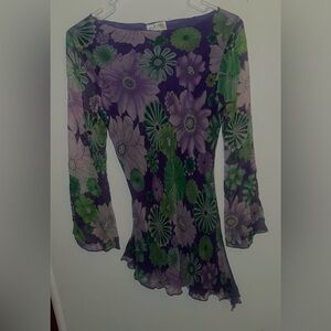 Allison Taylor Purple and Green Floral Blouse